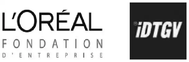 Description de l'image par IA : Logo de la Fondation L'Oréal et du logo IDTGV en noir et blanc.