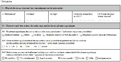 Formulaire médical avec cases à cocher pour renseigner des informations sur les soins aux patients en phase aigüe.