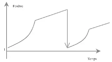 Description de l'image par IA : Courbe montrant l'évolution de Fenêtre en fonction du temps avec une augmentation initiale, un plateau, puis une diminution.