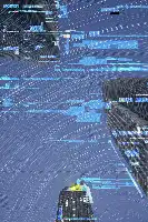 Description de l'image par IA : Des bâtiments futuristes avec des lignes bleues et blanches, suggérant une simulation numérique.