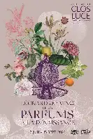 Description de l'image par IA : Vase fleuri, citrons, roses, lis, texte "Léonard de Vinci et les Parfums à la Renaissance".