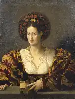 Description de l'image par IA : Femme en robe blanche avec large coiffe ornée de rubans, tenant un livre.